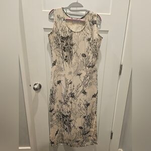 Ashmo Inc Sleeveless Midi Dress Small Beige Black Floral Print Boho Summer